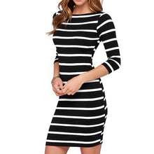 Load image into Gallery viewer, new spring and autumn models women fashion black and white stripes long sleeves Slim plus size casual dress
