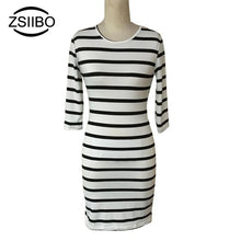 Load image into Gallery viewer, new spring and autumn models women fashion black and white stripes long sleeves Slim plus size casual dress
