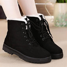 Load image into Gallery viewer, Snow boots 2019 warm fur plush Insole women winter boots square heels flock ankle boots women shoes lace-up winter shoes woman

