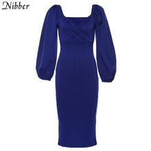 Load image into Gallery viewer, Nibber sexy pure V Neck off shoulder bodycon dress women autumn winter club party night red Elegant midi dress Mujer black dress
