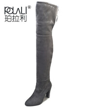 Load image into Gallery viewer, POLALI 2020 New Flock Leather Women Over The Knee Boots Lace Up Sexy High Heels Autumn Woman Shoes Winter Women Boots Size 34-43
