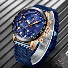 Load image into Gallery viewer, 2019 New LIGE Blue Casual Mesh Belt Fashion Quartz Gold Watch Mens Watches Top Brand Luxury Waterproof Clock Relogio Masculino
