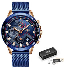 Load image into Gallery viewer, 2019 New LIGE Blue Casual Mesh Belt Fashion Quartz Gold Watch Mens Watches Top Brand Luxury Waterproof Clock Relogio Masculino
