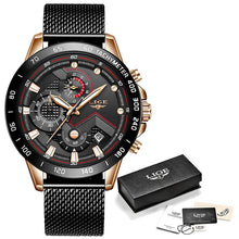 Load image into Gallery viewer, 2019 New LIGE Blue Casual Mesh Belt Fashion Quartz Gold Watch Mens Watches Top Brand Luxury Waterproof Clock Relogio Masculino
