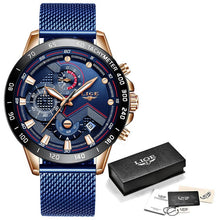 Load image into Gallery viewer, 2019 New LIGE Blue Casual Mesh Belt Fashion Quartz Gold Watch Mens Watches Top Brand Luxury Waterproof Clock Relogio Masculino
