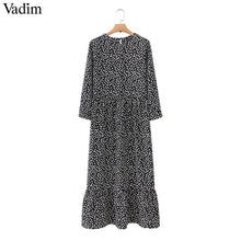Load image into Gallery viewer, Vadim women dots print maxi dress pleated three quarter sleeve female casual straight dresses chic ankle length vestidos QB260
