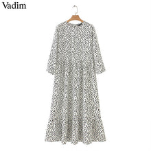 Load image into Gallery viewer, Vadim women dots print maxi dress pleated three quarter sleeve female casual straight dresses chic ankle length vestidos QB260
