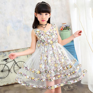 Floral Dress For Girls 2020 Summer Mesh Girls Dress Bow Kids Clothes Children's Dress Spring Teen Girls Clothing 6 8 12 Years