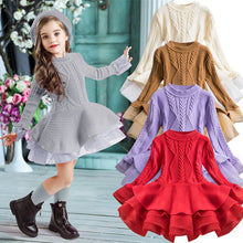 Load image into Gallery viewer, 2019 Winter Knitted Chiffon Girl Dress Christmas Party Long Sleeve Children Clothes Kids Dresses For Girls New Year Clothing

