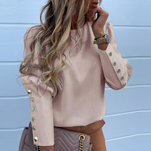 Load image into Gallery viewer, Elegant New Puff shoulder blouse shirts Office Lady Autumn Metal Buttoned Detail Blouses women Pineapple print long sleeve tops
