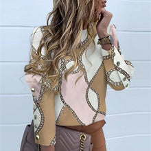 Load image into Gallery viewer, Elegant New Puff shoulder blouse shirts Office Lady Autumn Metal Buttoned Detail Blouses women Pineapple print long sleeve tops
