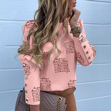 Load image into Gallery viewer, Elegant New Puff shoulder blouse shirts Office Lady Autumn Metal Buttoned Detail Blouses women Pineapple print long sleeve tops

