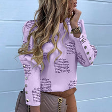 Load image into Gallery viewer, Elegant New Puff shoulder blouse shirts Office Lady Autumn Metal Buttoned Detail Blouses women Pineapple print long sleeve tops
