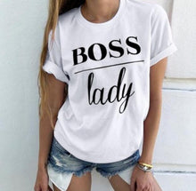 Load image into Gallery viewer, Boss Lady Letter Print T Shirt Women Short Sleeve O Neck Loose Tshirt 2019 Summer Women Tee Shirt Tops Camisetas Mujer
