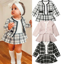 Load image into Gallery viewer, 2019 Fashion 1-6Y Baby Girls Clothes Sets Birthday Long Sleeve Plaid Coat Tops+Dress 2Pcs Party Warm Outfit
