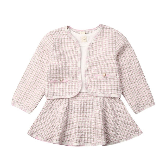 2019 Fashion 1-6Y Baby Girls Clothes Sets Birthday Long Sleeve Plaid Coat Tops+Dress 2Pcs Party Warm Outfit
