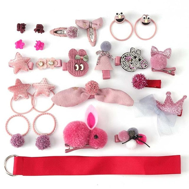 24 Piece hair clip set ，Cute cartoon hair accessories，Girl head rope bow flower animal headwear， Elastic hair band hair ring