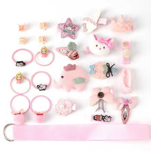 Load image into Gallery viewer, 24 Piece hair clip set ，Cute cartoon hair accessories，Girl head rope bow flower animal headwear， Elastic hair band hair ring
