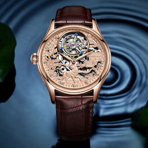 New Diamond Scale Tourbillon Mechanical Watch Men Hollow Mechanical Watch Male Luxury Watches Man Gold Clock Waterproof Leather