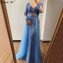 Load image into Gallery viewer, Blue Dubai Luxury Sequined Sparkle Evening Dresses 2020 Long Sleeve Beading Evening Gowns Serene Hill Plus Size LA60858
