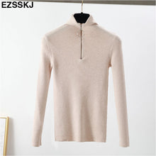 Load image into Gallery viewer, casual Zipper Sweater Women Turtleneck Solid spring autumn female Knitted sweater Pullovers long Sleeve chic Soft Jumper top
