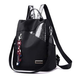 Simple style ladies backpack anti-theft Oxford cloth tarpaulin stitching sequins juvenile college bag purse Bagpack Mochila