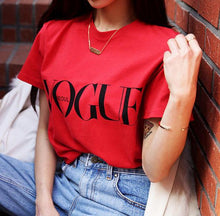 Load image into Gallery viewer, Vogue Letter Print T Shirt Women Short Sleeve O Neck Loose Red Tshirt 2019 Summer Women Tee Shirt Tops Camisetas Mujer

