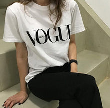 Load image into Gallery viewer, Vogue Letter Print T Shirt Women Short Sleeve O Neck Loose Red Tshirt 2019 Summer Women Tee Shirt Tops Camisetas Mujer
