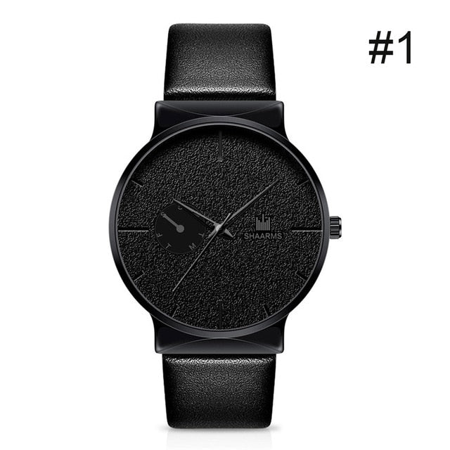 SHAARMS Men Watch Business Watch Leather Band Stainless Steel Quartz Wristwatch Casual Simple Watches Black Luxury Brand
