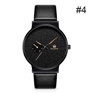 SHAARMS Men Watch Business Watch Leather Band Stainless Steel Quartz Wristwatch Casual Simple Watches Black Luxury Brand