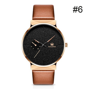 SHAARMS Men Watch Business Watch Leather Band Stainless Steel Quartz Wristwatch Casual Simple Watches Black Luxury Brand