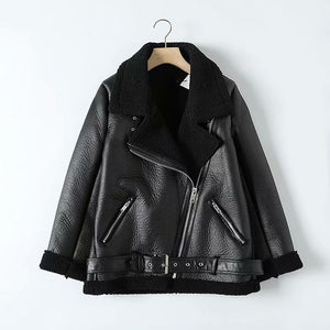 Tangada Women beige fur faux leather jacket coat with belt turn down collar Ladies 2019 Winter Thick Warm Oversized Coat 5B01