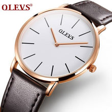 Load image into Gallery viewer, Men ultra thin Quartz Watch OLEVS Top Brand Luxury Wrist Watches Casual Business Leather Watches Rose Waterproof Man Clock Reloj
