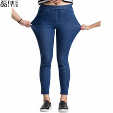 Load image into Gallery viewer, Women Jeans Plus Size Casual high  waist summer Autumn Pant Slim Stretch Cotton Denim Trousers for woman Blue black 4xl 5xl 6xl
