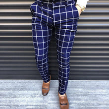 Load image into Gallery viewer, KANCOOLD Smart Casual Pants Fashion Cotton Midweight men&#39;s pants Casual Business Slim Fit Plaid Print Zipper Long Pants Trousers

