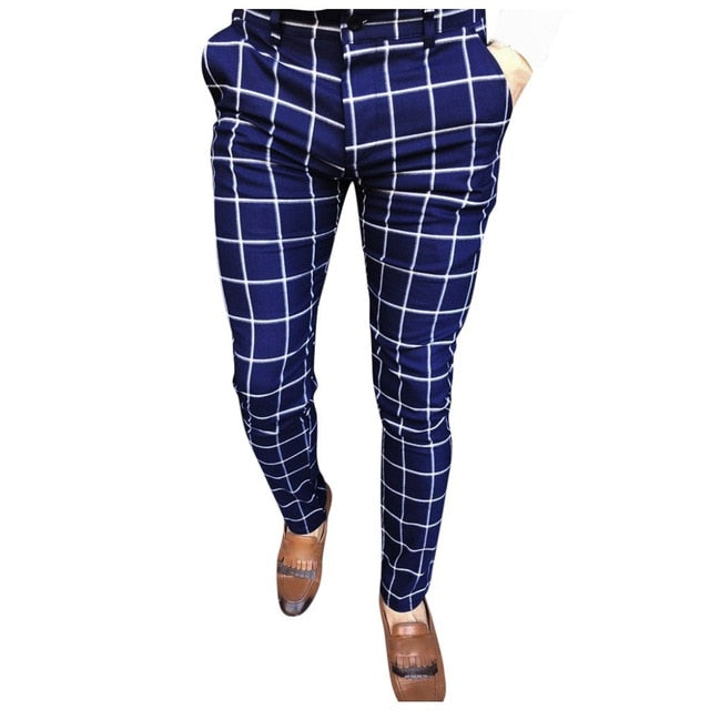KANCOOLD Smart Casual Pants Fashion Cotton Midweight men's pants Casual Business Slim Fit Plaid Print Zipper Long Pants Trousers