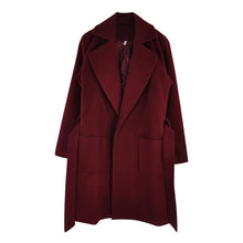 Load image into Gallery viewer, MVGIRLRU elegant Long Women&#39;s coat lapel 2 pockets belted Jackets solid color coats Female Outerwear
