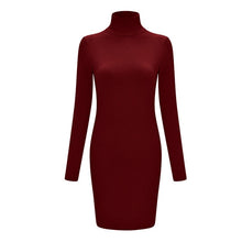 Load image into Gallery viewer, New stand collar long sleeve solid color sexy slim hip dress foundation dress
