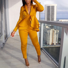 Load image into Gallery viewer, Plus Size Office Ladies Blue Pink 2 two piece set top and pants Elegant Female Casual Business matching suit sets Women clothing
