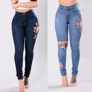 Fashion Jeans Women Embroidered Button Pocket High Waist Denim Pants Skinny Slim Jeans Wholesale Free Ship джинсы женские Z4