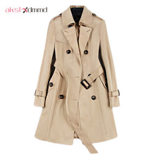 Load image into Gallery viewer, 2019 New Fashion Double Breasted Mid-long Trench Coat Women Khaki Slim Belt Cloak Mujer Windbreaker Female Abrigos Brazil LH810
