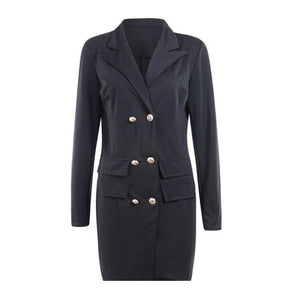 UZZDSS Autumn Winter Suit Blazer Women New Casual Double Breasted Pocket Women Long Jackets Elegant Long Sleeve Blazer Outerwear