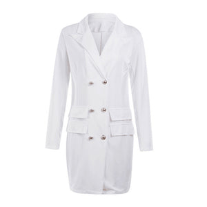 UZZDSS Autumn Winter Suit Blazer Women New Casual Double Breasted Pocket Women Long Jackets Elegant Long Sleeve Blazer Outerwear