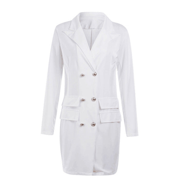 UZZDSS Autumn Winter Suit Blazer Women New Casual Double Breasted Pocket Women Long Jackets Elegant Long Sleeve Blazer Outerwear