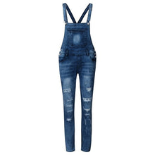 Load image into Gallery viewer, Women&#39;s Fashion Cool Denim Bib Jeans Pants Pocket Sexy Long Rompers Bib Pants Jumpsuits Sleeveless Jumpsuits Hollow Out Rompers
