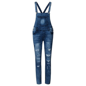 Women's Fashion Cool Denim Bib Jeans Pants Pocket Sexy Long Rompers Bib Pants Jumpsuits Sleeveless Jumpsuits Hollow Out Rompers