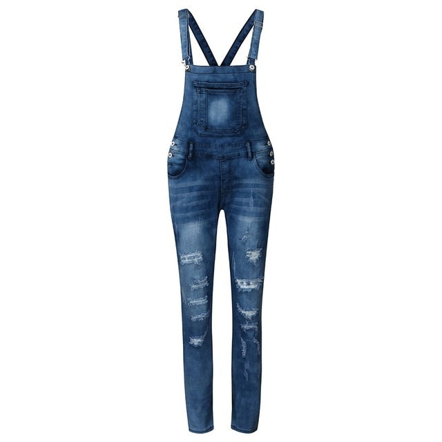 Women's Fashion Cool Denim Bib Jeans Pants Pocket Sexy Long Rompers Bib Pants Jumpsuits Sleeveless Jumpsuits Hollow Out Rompers