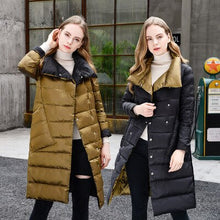 Load image into Gallery viewer, LUZUZI Women Double Sided Down Long Jacket Winter Turtleneck White Duck Down Coat Double Breasted Warm Parkas Snow Outwear

