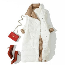 Load image into Gallery viewer, LUZUZI Women Double Sided Down Long Jacket Winter Turtleneck White Duck Down Coat Double Breasted Warm Parkas Snow Outwear
