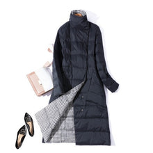 Load image into Gallery viewer, LUZUZI Women Double Sided Down Long Jacket Winter Turtleneck White Duck Down Coat Double Breasted Warm Parkas Snow Outwear

